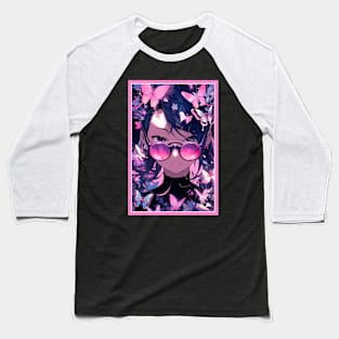 Aesthetic Anime Girl Pink Rosa Black | Quality Aesthetic Anime Design | Chibi Manga Anime Art Baseball T-Shirt